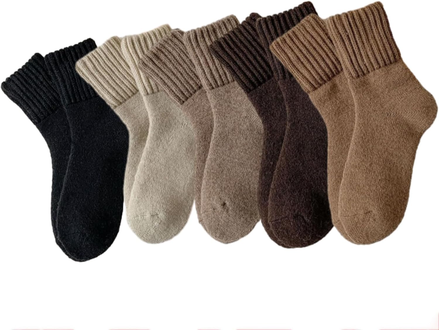 5 Pairs Women's Solid Mid-Calf Socks - Cozy Fall Ankle Socks for Boots & Leggings, Retro Slouchy Scrunch Knit Crew Socks