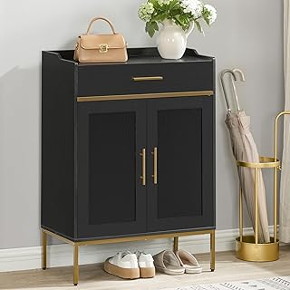 HOOBRO Shoe Storage Cabinet, Narrow Shoe Cabinet, Shoe Cabinet Storage for Entryway, Freestanding Shoe Organizer Cabinet, Shoe Rack Cabinet with Adjustable Shelves, Gold and Black DB14SC01
