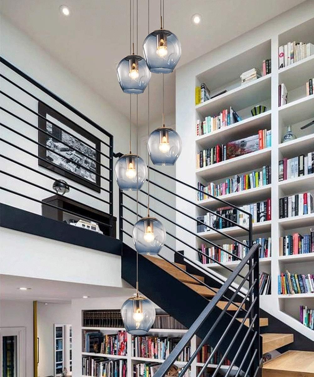 SADRIM 30x150cm Modern Minimalist Staircase Chandelier 6 Lights Duplex Building Large Chandelier Villa Stair Long Chandelier Glass Balls Pendant Light Multi Light Ceiling Lamp E27