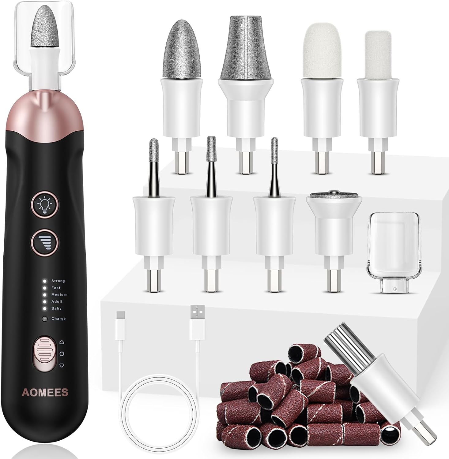Electric Nail File & Drill Kit: Pedicure Sets for Feet & Hands Care with Electric Nail Drill, 9 Attachments for Pain-Free Trimming, Buffing & Shaping | 5 Speeds, Pedicure Tools & Nail Kit Manicure Set