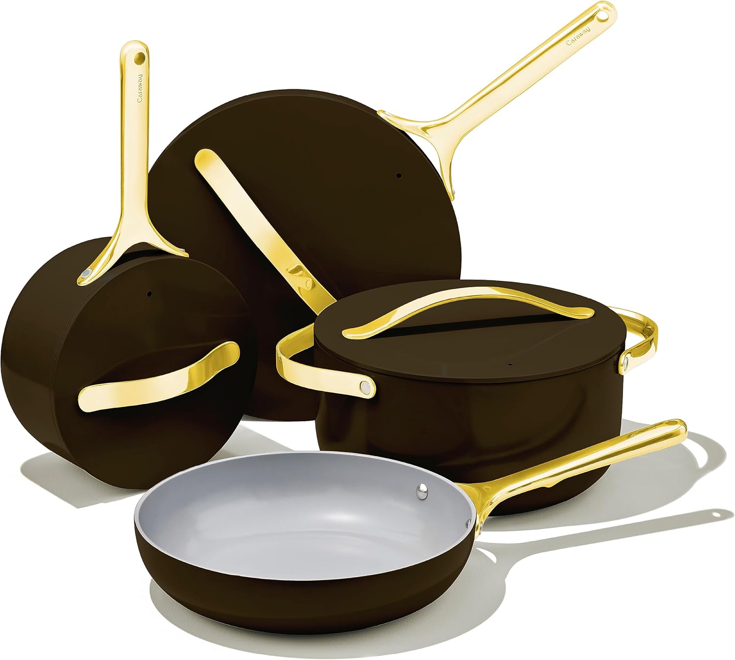 Caraway Nonstick Ceramic Cookware Set (12 Piece) Pots, Pans, Lids and Kitchen Storage - Non Toxic - Oven Safe & Compatible with All Stovetops - Black