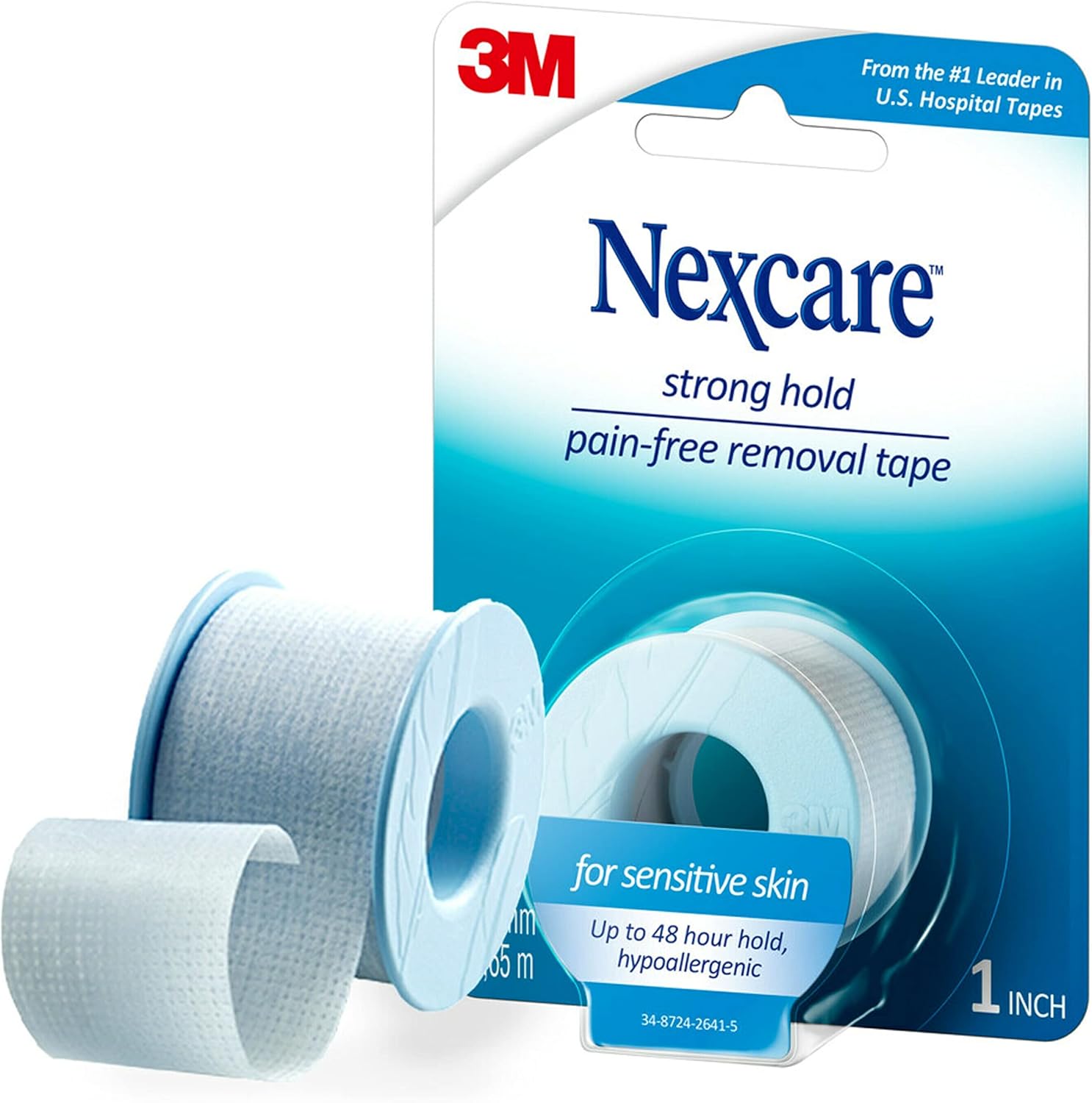 Nexcare Strong Hold Pain-Free Removal Tape for Sensitive Skin, 1 in x 4 yd, 1 Roll