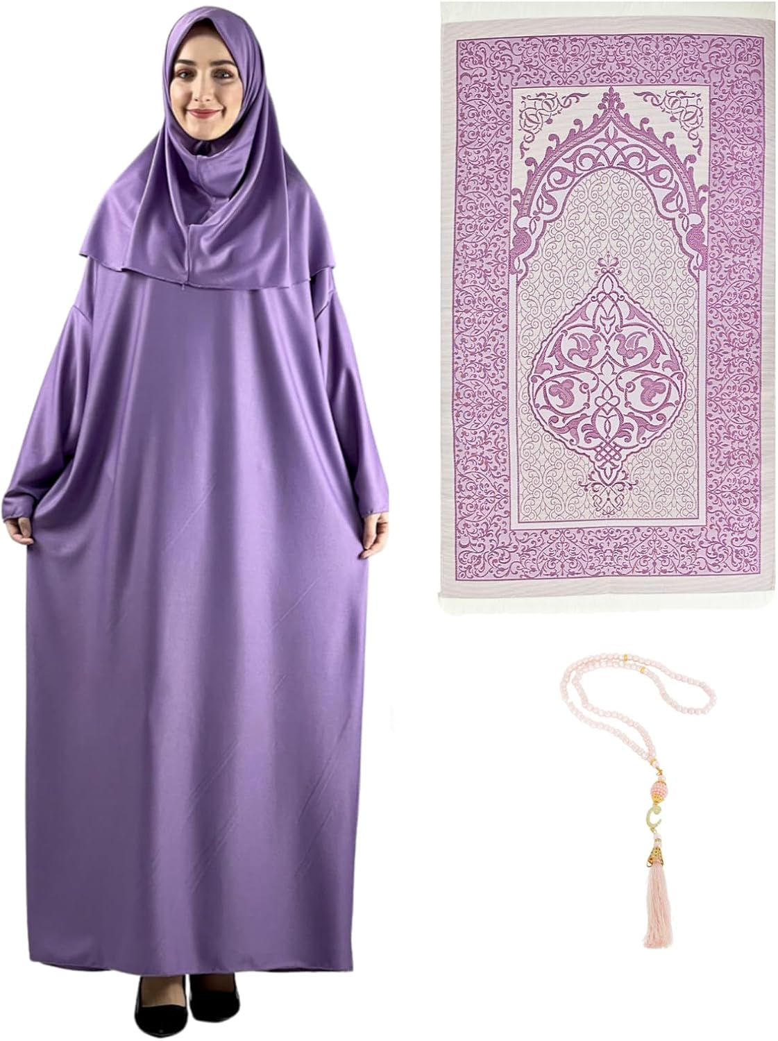 Prien Women Prayer Dress With Hijab Tasbih Muslim Set Islamic Clothes Abaya Jilbab Dubai Kaftan For Eid Ramadan
