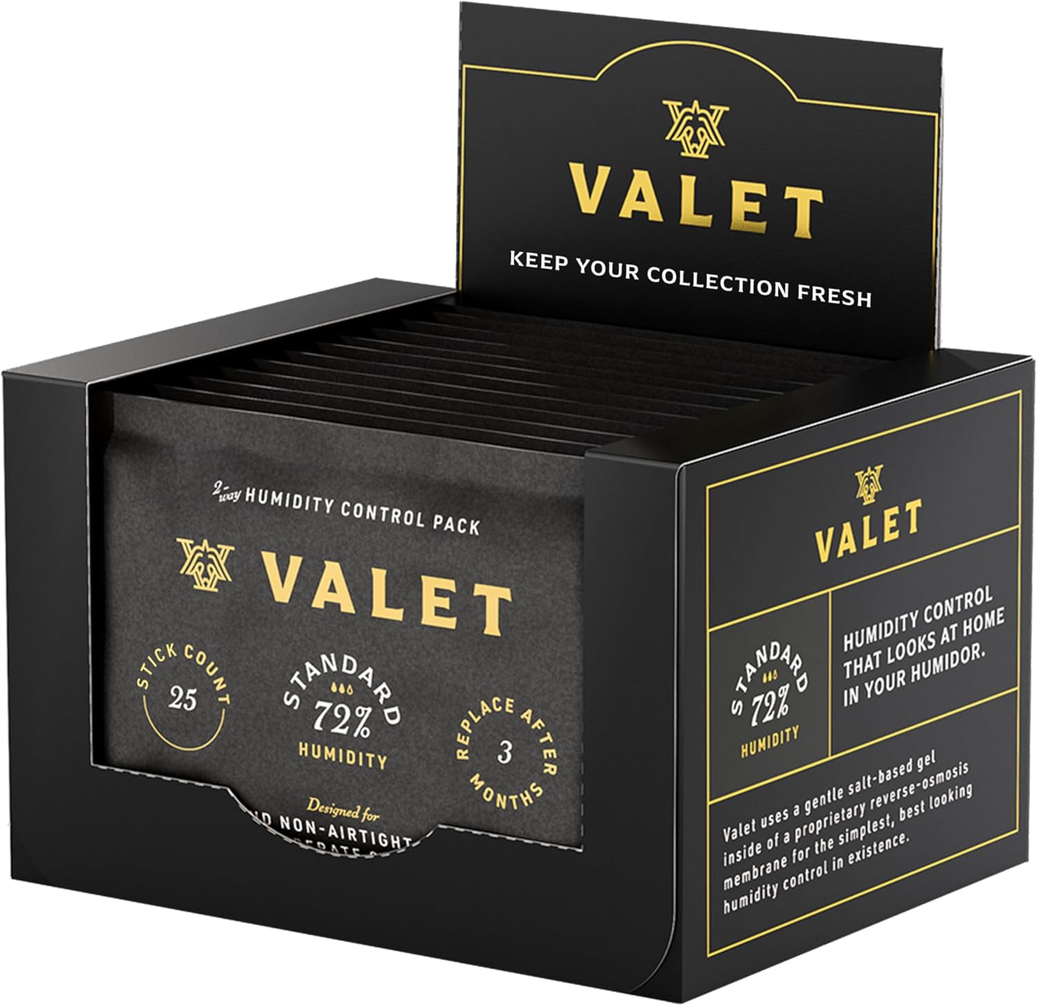 Valet 72% Two-Way Humidity Packs for Wood Containers, 12-Pack, 60g Each, Humidifier Pack Prevents Leaks and Controls Moisture with Natural Craft Paper Design