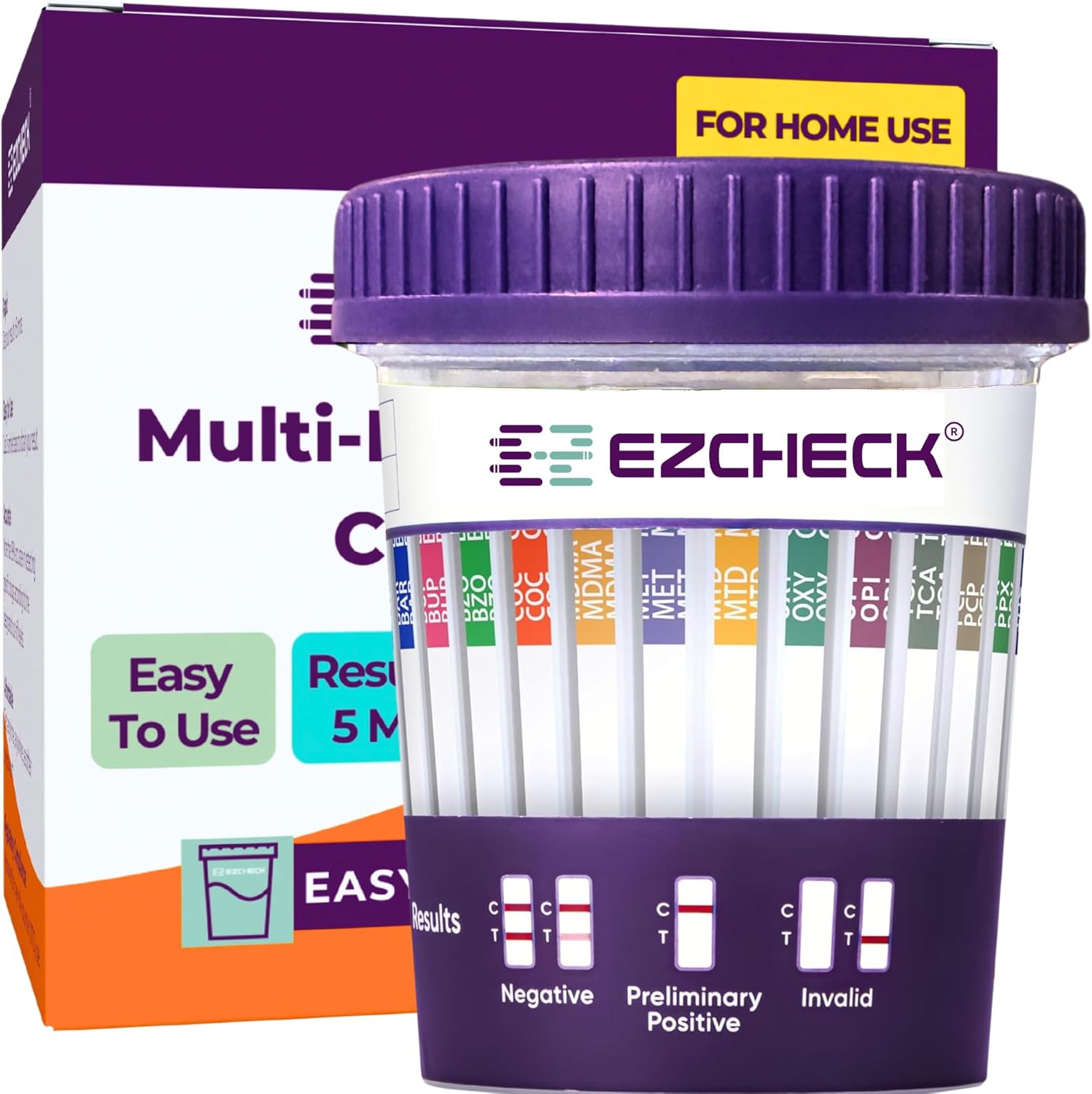 [1 Test Cup] 14-Panel EZCHECK® Multi-Drug Urine Test Cup – at-Home Instant Testing for 14 Substances - Fast Result in 5 mins - FSA/HSA Eligible