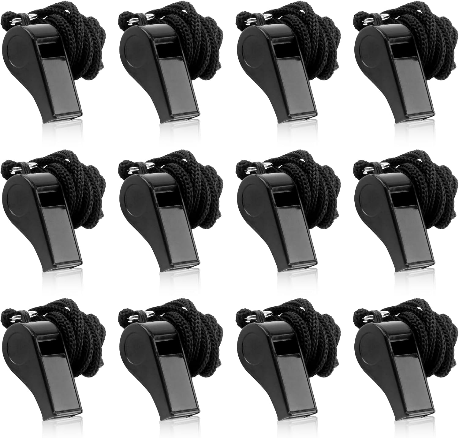 LANAFAY 12Packs Whistle, Black Referee Whistles, Sports Whistles with Lanyard, Loud Crisp Sound Whistle, Plastic Coach Whistles for School Sports Training, Football, Security and Emergency Survival