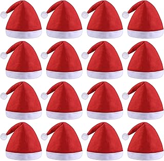 16 Pack Christmas Santa Hats with White Cuffs Non-Woven Christmas Party Hats Santa Hat for Adults