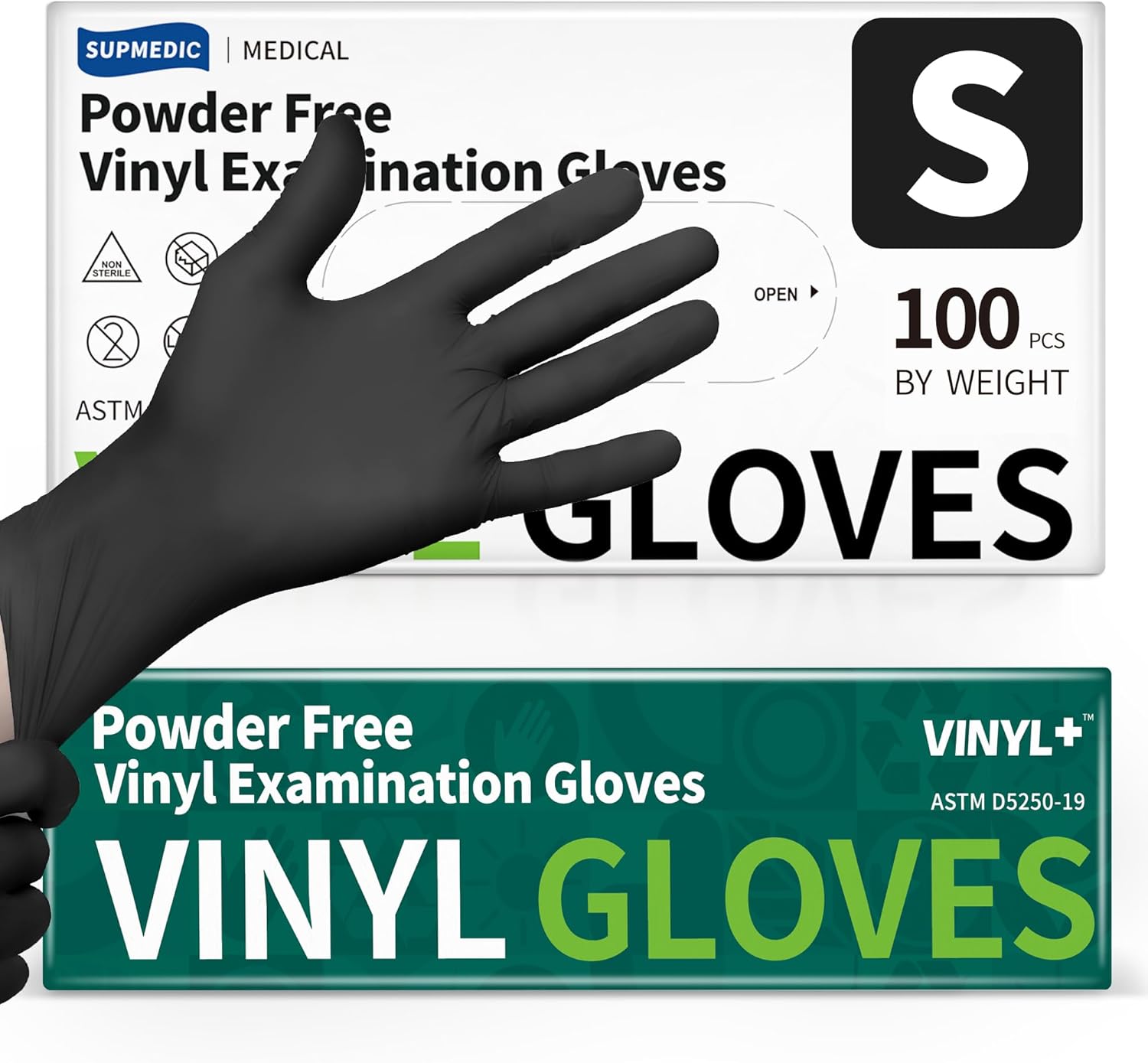 Vinyl Disposable Exam Gloves, Black 4 Mil Powder-Free Latex-Free Medical Food Safe Cooking Cleaning Glove, 100 Pcs