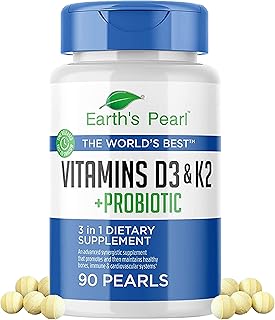 Earth's Pearl Vitamin D3 K2 5000 IU - 3-in-1 Vitamin K2 D3 Probiotics for Women and Men - 90 Day Supply K2 D3 Vitamin Supplement 5000 IU - Gut Health Supplements for Women and Men