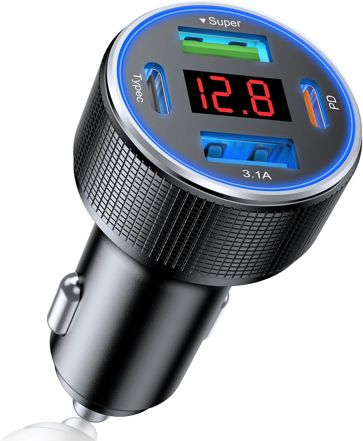 USB C Car Charger Adapter, 78W 4 Port Metal Car USB Charger with Voltmeter Dual USB C Car Phone Charger Cigarette Lighter USB Charger Fast Charge for iPhone 16/15/14/13/12, Samsung Galaxy, iPad