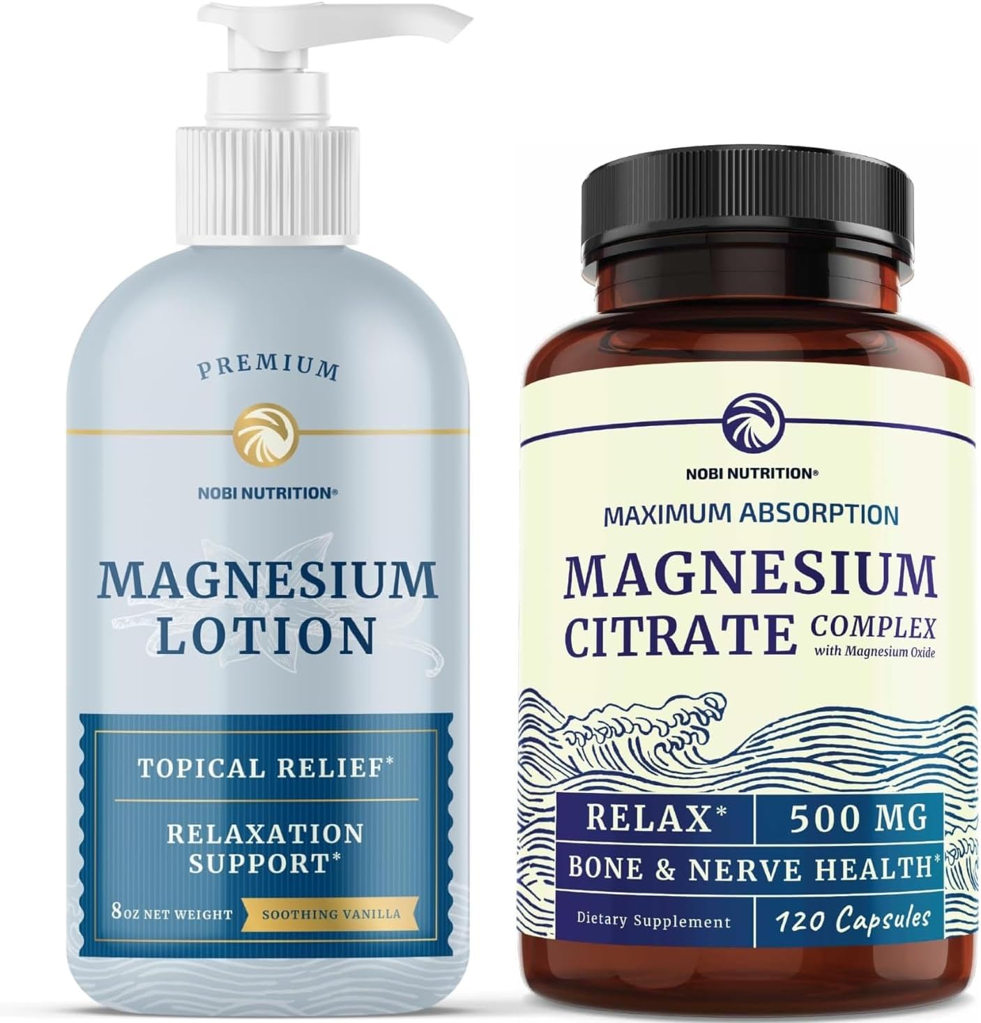 Magnesium Lotion and Magnesium Citrate Supplement | Full Body Magnesium Support for Body and Mind with 8 Fl Oz Topical Magnesium Plus 2 Month Supply Magnesium Complex Pills