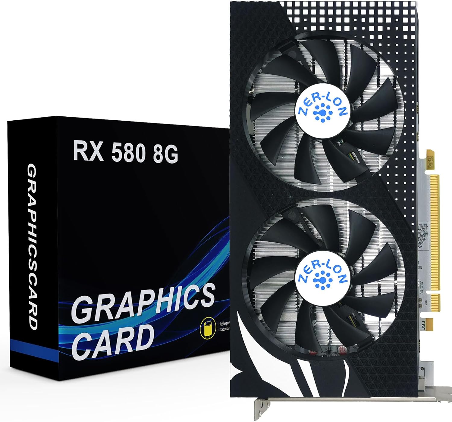 ZER-LON Radeon RX 580 Graphic Cards, 8GB 256Bit 2048SP GDDR5 1284/7000MHz, DP HDM DVI-Output, PCI Express 3.0 with Dual Fan for Office and PC Gaming
