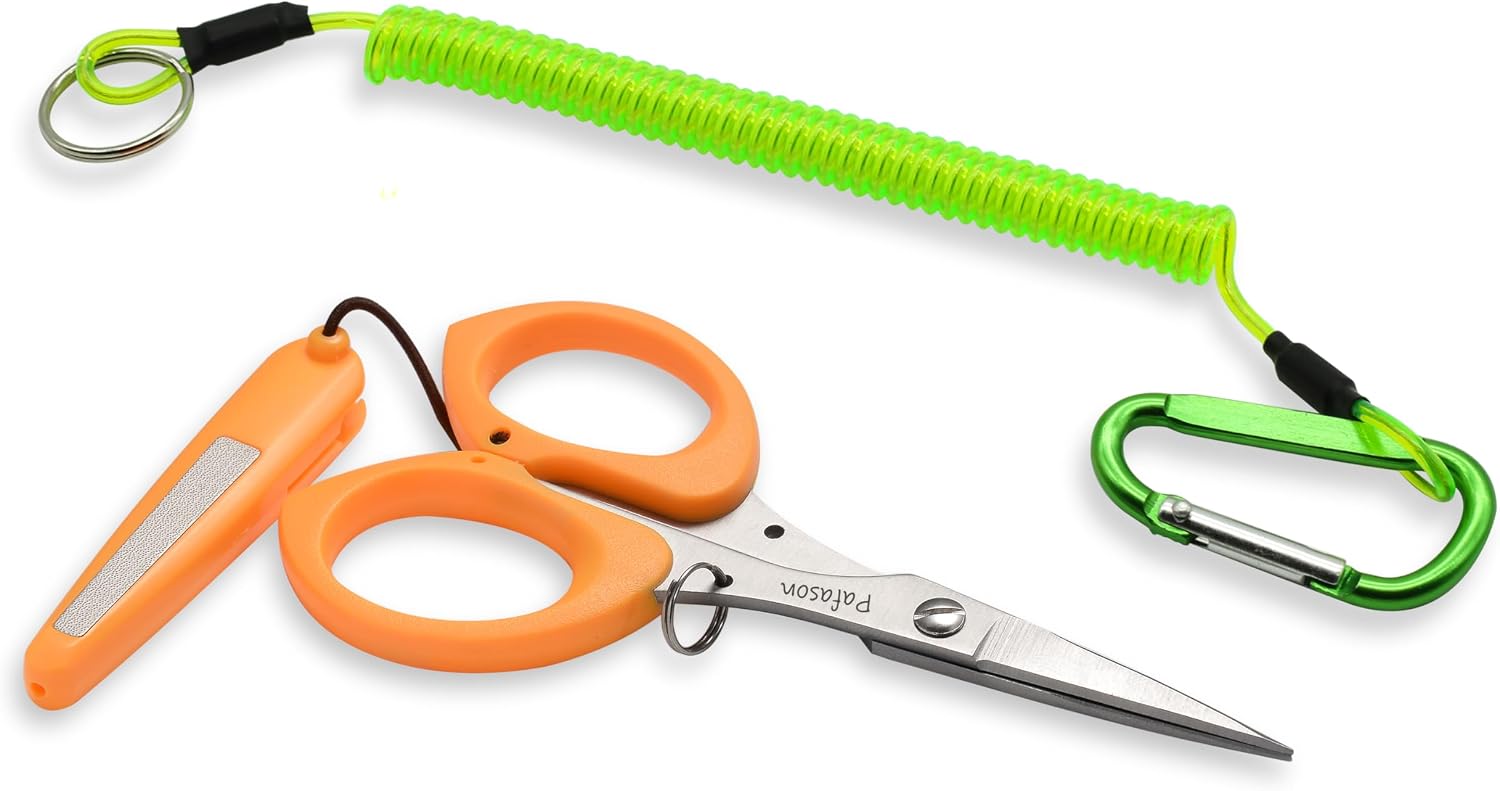 PAFASON 4.5" Fishing Line Scissors n Lanyard Set for Braid Line Cutting
