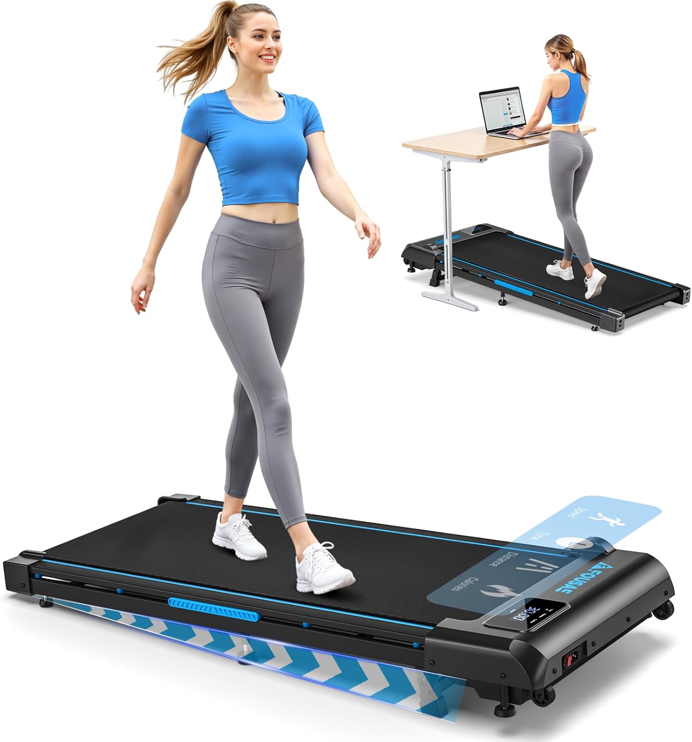 Walking Pad with 9% Incline, FOUSAE 10KM/H Treadmills for Home with Double Frame 330 LB Weight Capacity, Under Desk Walking Treadmill with 12 HIIT Programs, Magnetic Remote Control