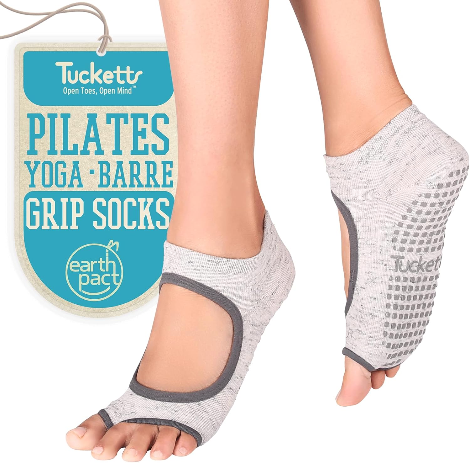 Tucketts Toeless Pilates Socks with Grips for Women, Non-Slip Yoga & Barre Socks for Stability & Barefoot Workouts, Size 6-13