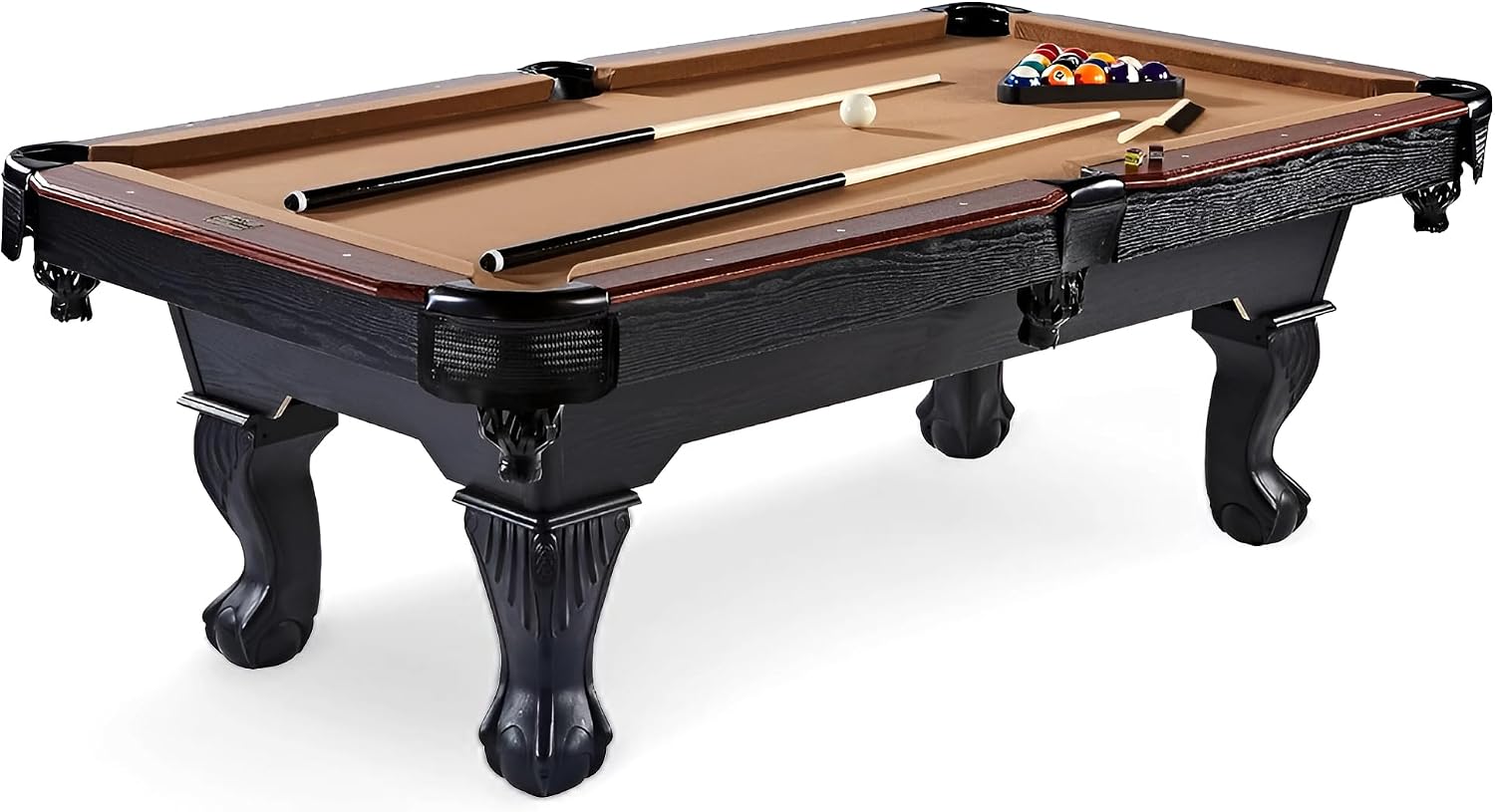 Barrington Billiards 7.5 Foot Belmont Drop Pocket Claw Leg Billiard Large Pool Table with Billiard Balls Set & 2 Cue Sticks, Triangle, Chalks & Brush