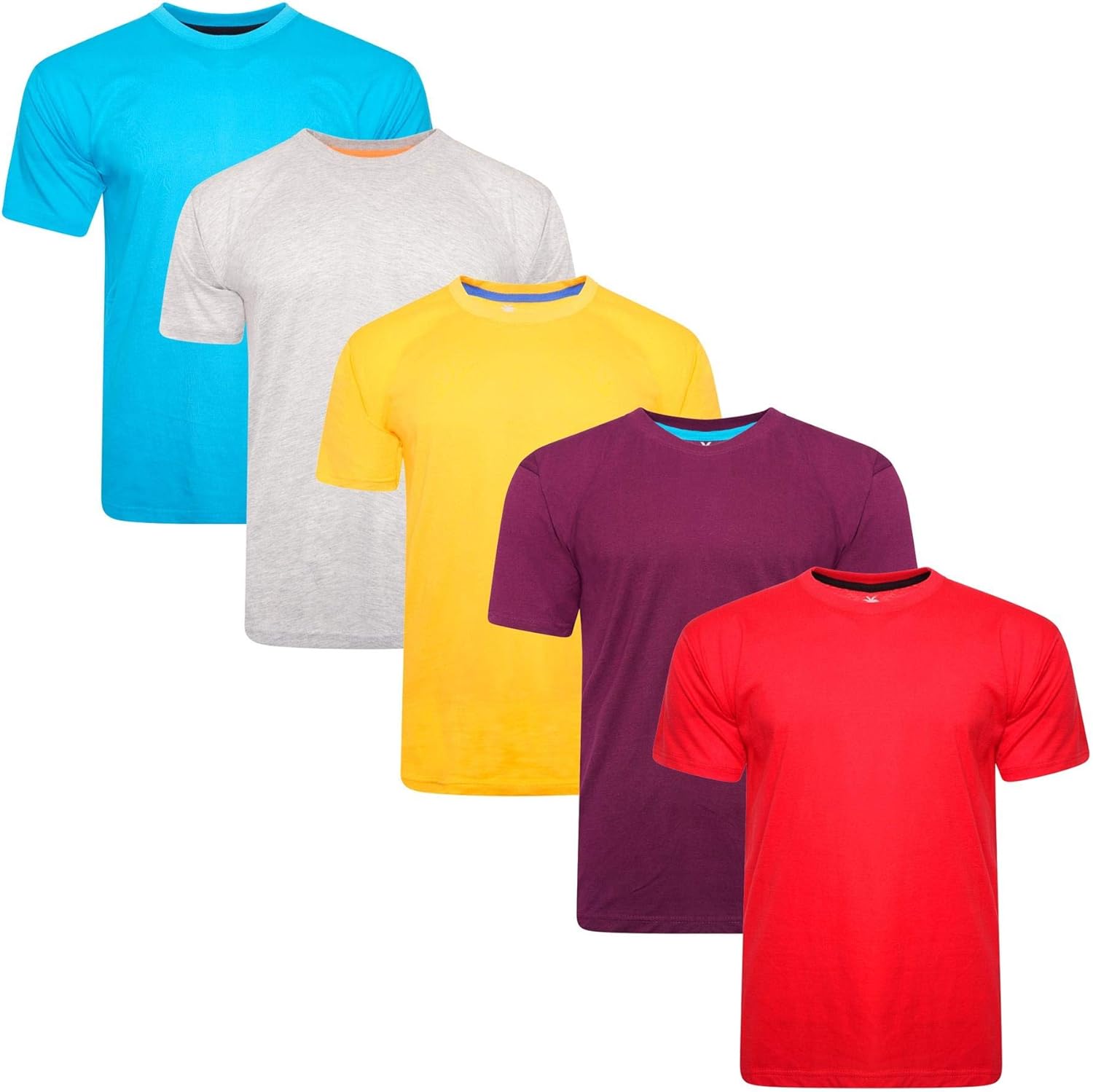 Keanu Mens 5 Pack Plain Crew T Shirts - 100% Cotton - White, Black, Light and Dark Assorted Colours - Everyday/Summer Colours - S to 2XL