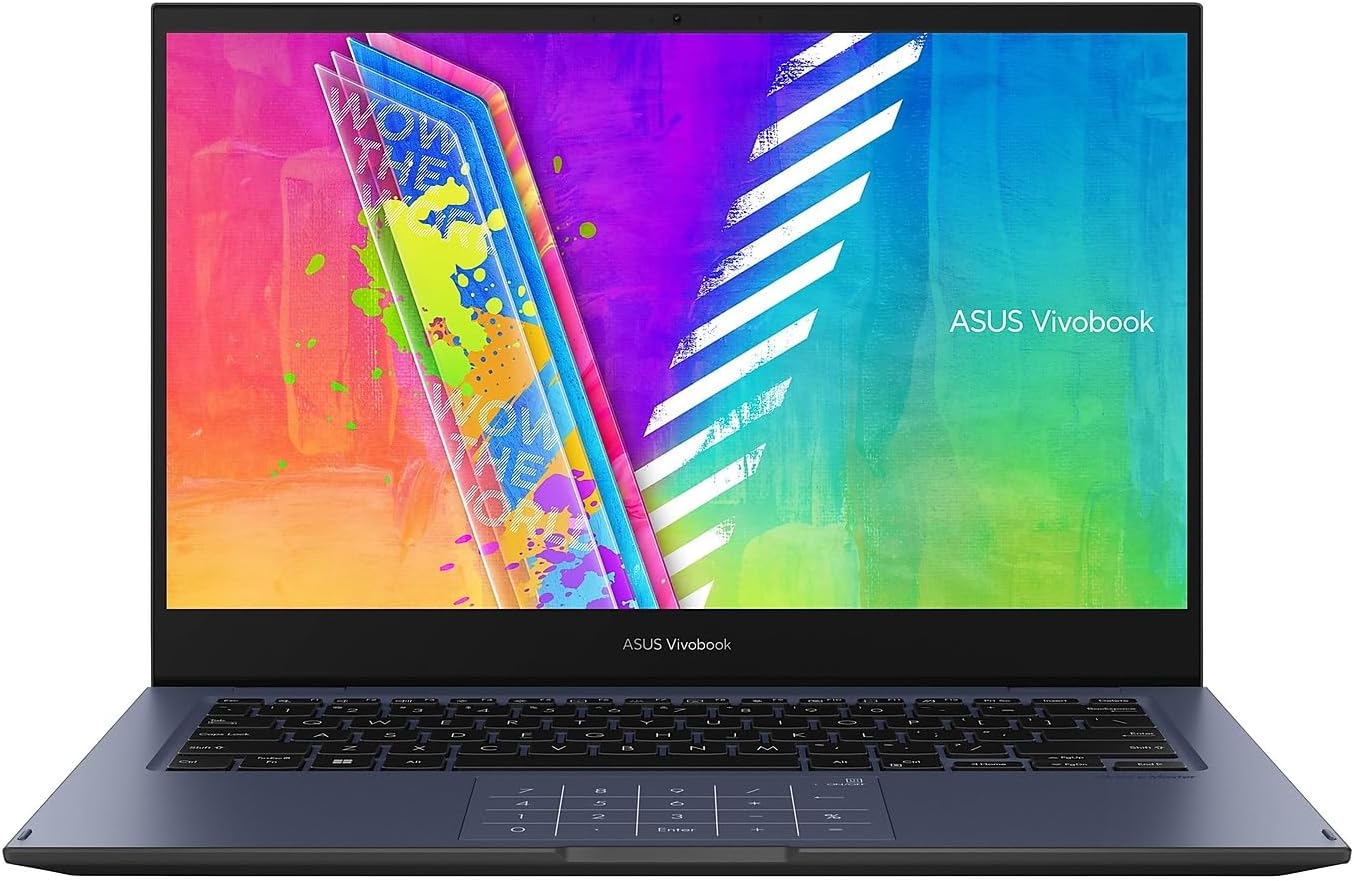 ASUS VivoBook Go 14 Flip Thin and Light 2-in-1 Laptop, 14 inch HD Touch, Intel Celeron N4500 CPU, UHD Graphics, 4GB RAM, 64GB eMMC, NumberPad, Windows 11 Home in S Mode, Quiet Blue, J1400KA-DS02T