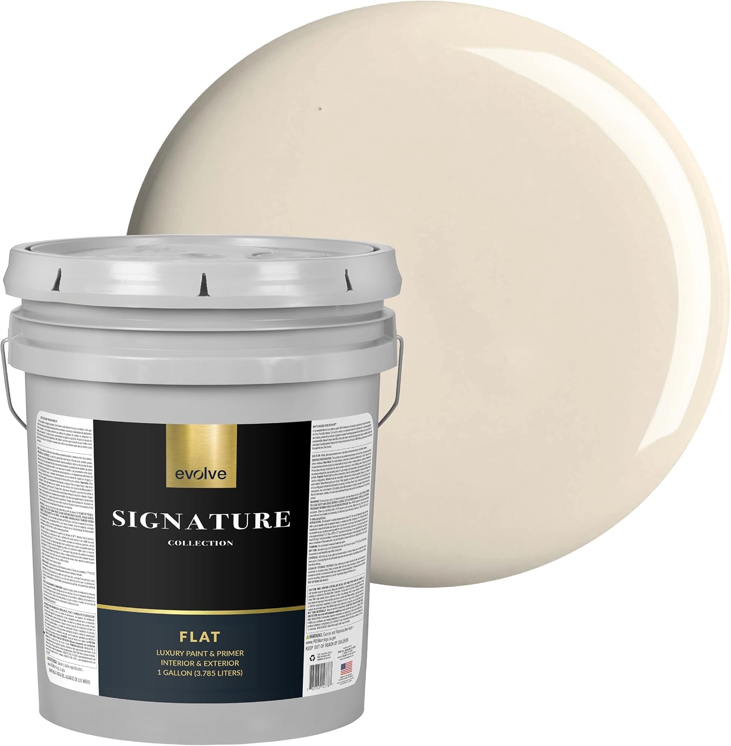 EVOLVE Signature Collection Luxury Interior Paint & Primer, Flat Sheen (Canvas White), 5 Gallon – Premium One-Coat Coverage, Low VOC, Low Odor, Washable Finish for Walls, Ceilings & Trim