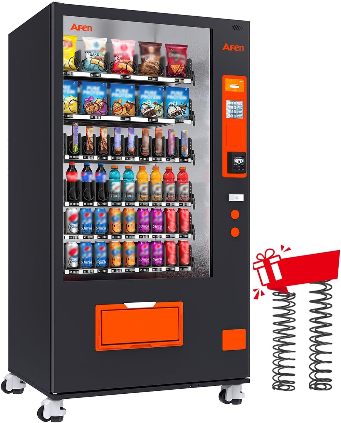 Afen Large Commercial Vending Machine with Card Reader, 60 Slot Refrigerated Snack Drink Combo Vending Machine for Business, Cashless Only