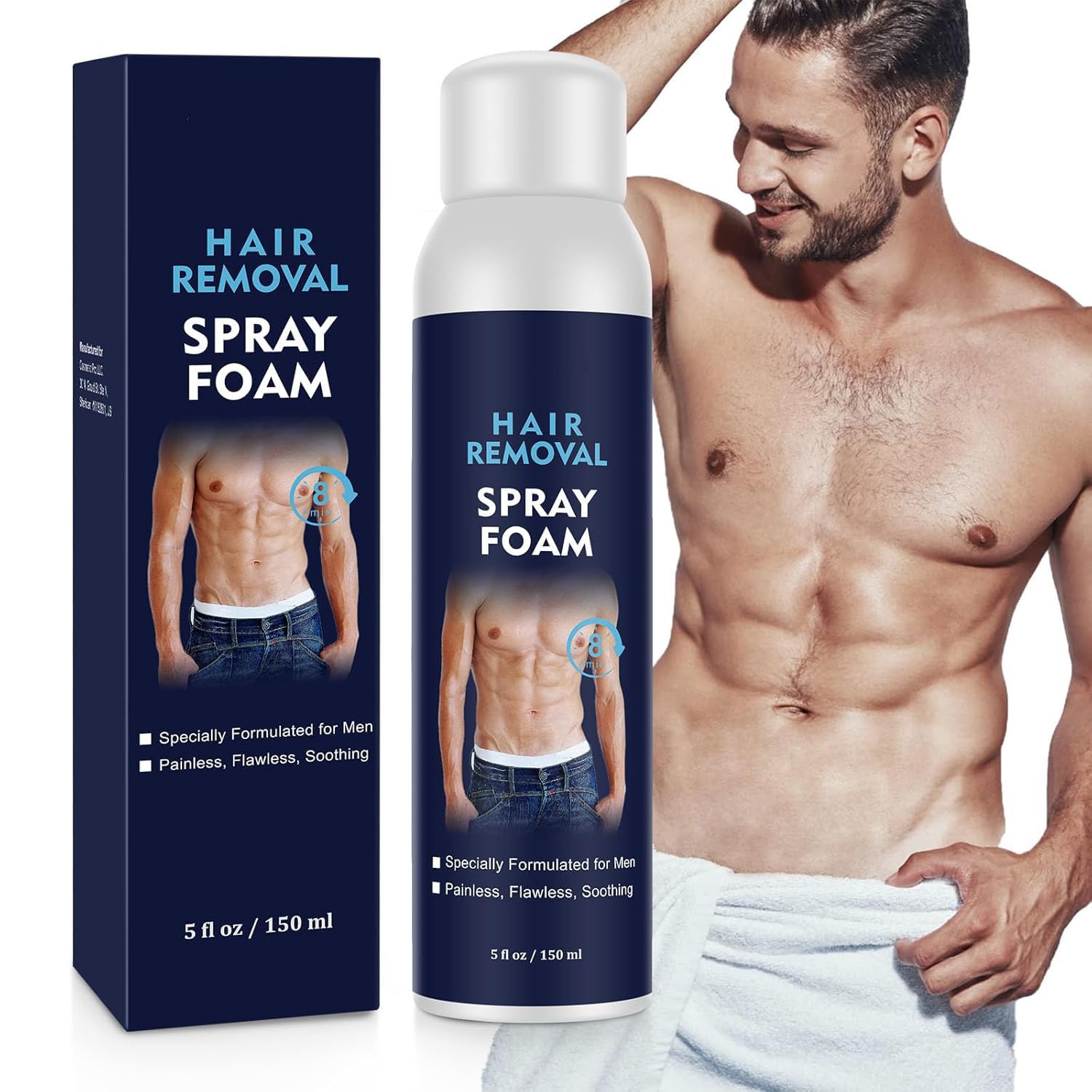 Hair Removal Spray Foam for Men, No Irritation Hair Removal Cream, Safe Hair Depilatory for Male underarm, Chest, Back, Legs, Suitable For All Skin Types