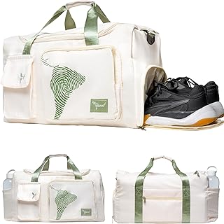 GoVivo Gym Bag with Shoe Compartment, Gym Duffle Bag for Women, Water Resistant Weekender travel Bag, bolso de viaje para mujer, Lightweight & Stylish gym bags, Beige