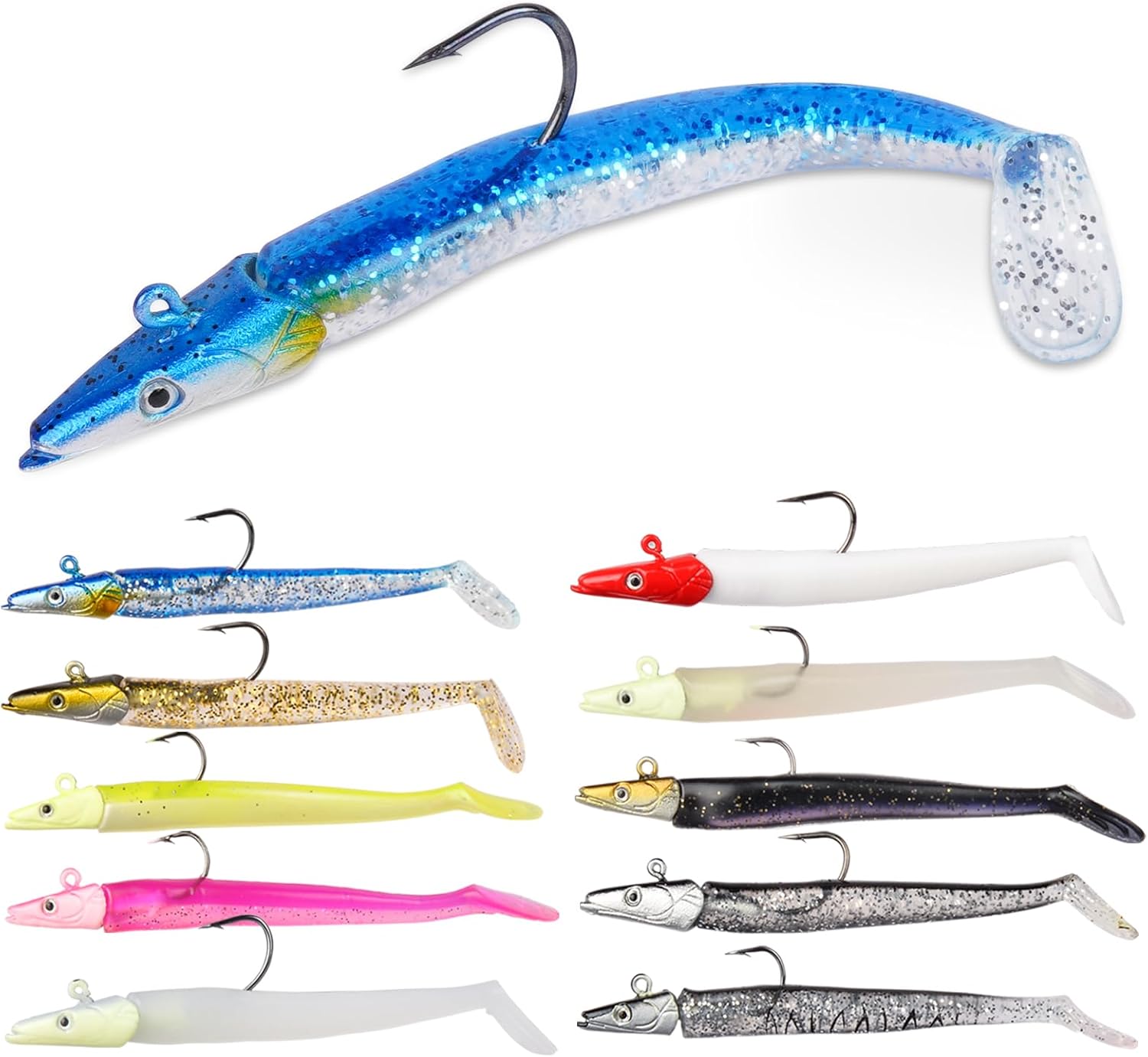 HOTUT 3D Eyes Paddle Tail Soft Fishing Lure, 3/5/10 Pcs Pre-Rigged With Sharp Single Hook, T Tail Artificial Bait for Sea Bass Pike Trout Perch