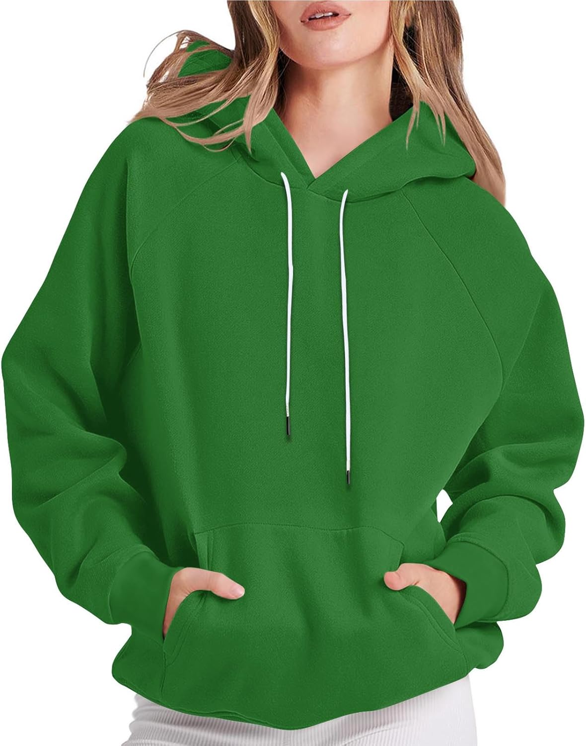 Womens Sweatshirt Long Sleeve Basic Hoodies Fall Casual Loose Drawstring Crewneck Pullover Tunic Tops with Pocket