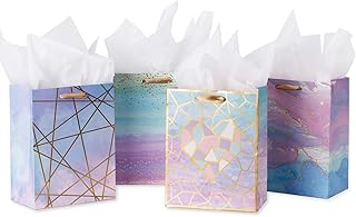 Loveinside Medium Size Gift Bags-Colorful Marble Pattern Gift Bag with Tissue Paper for Shopping, Parties, Wedding, Baby Shower, Craft-4 Pack-7" X 4" X 9"