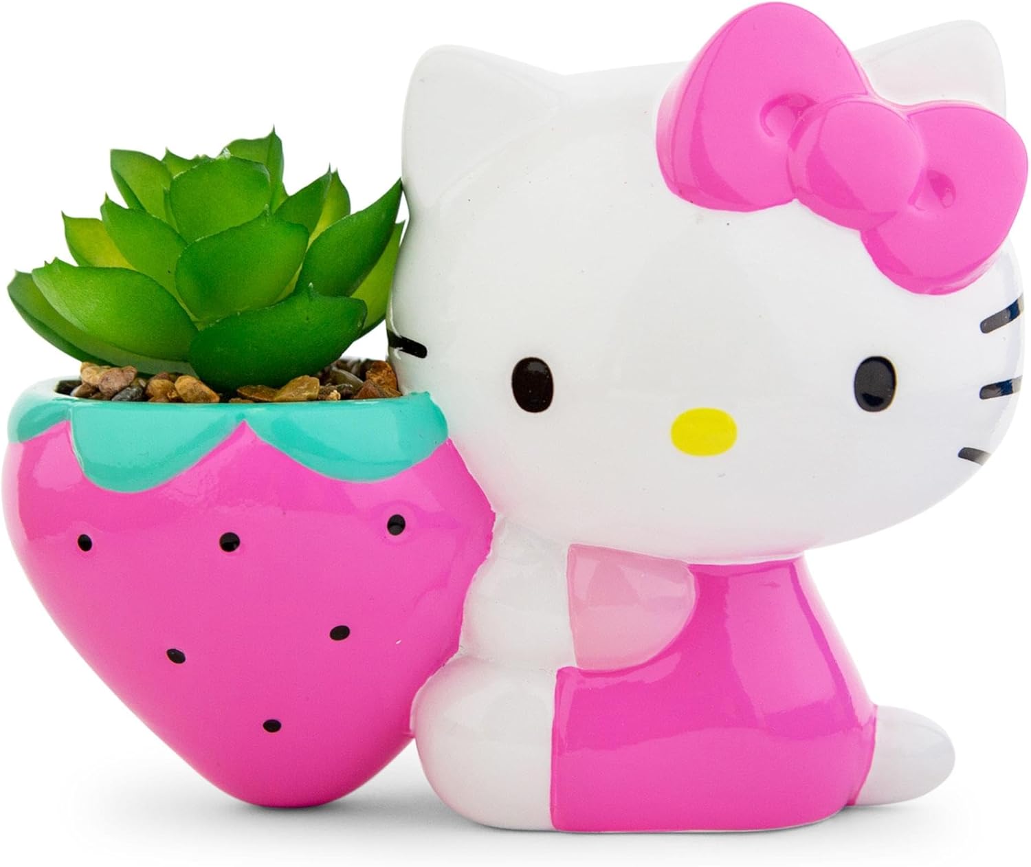 Toynk Sanrio Hello Kitty Strawberry 5-Inch Ceramic Planter with Artificial Succulent | Cute Flower Pot, Faux Indoor Plants