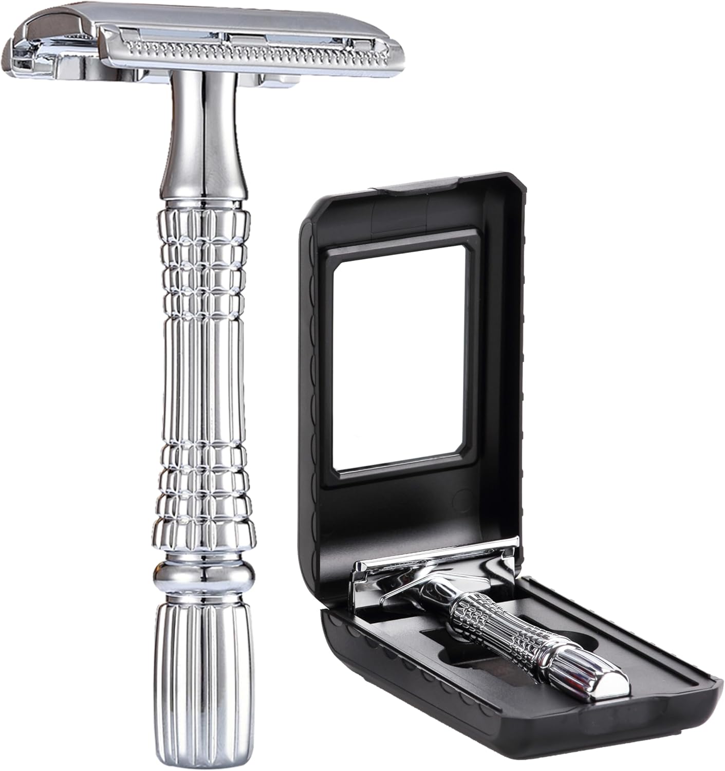 BAILI Double Edge Safety Razor Rust-proof Reusable Manual Stainless DE Wet Shaving for Men Women with Mirrored Travel Case BD176B