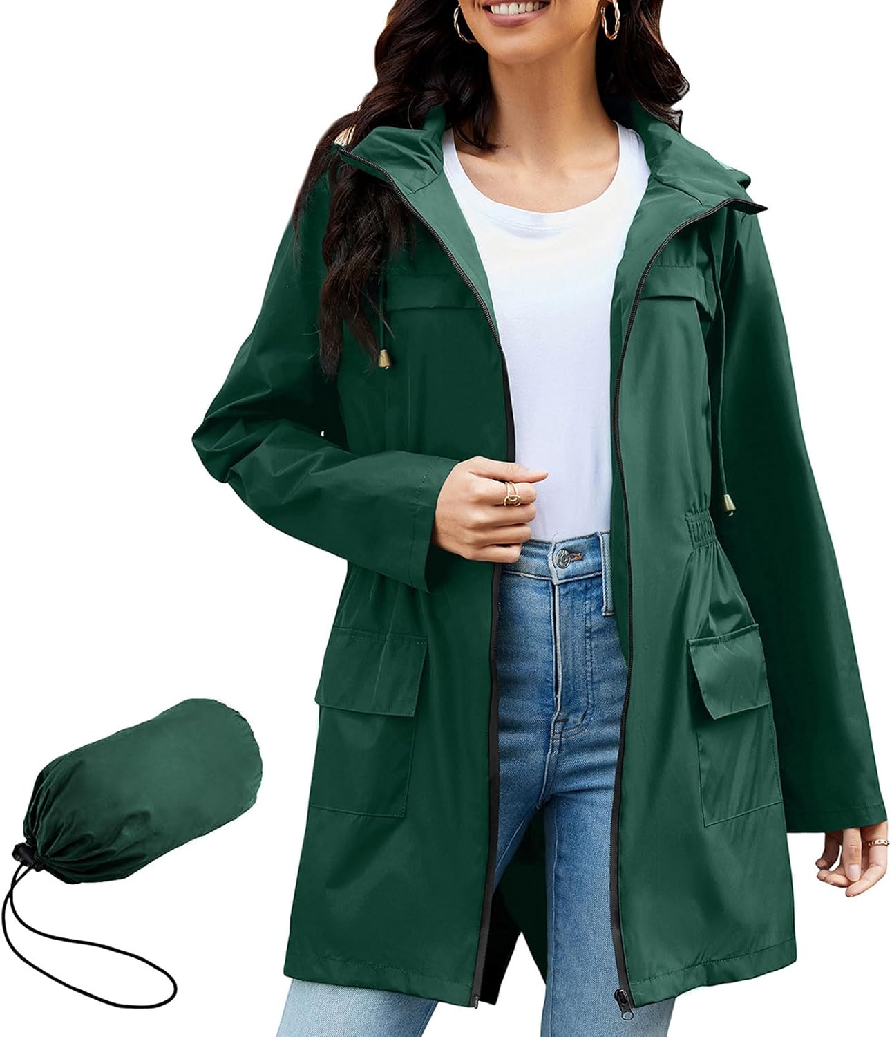 PONCEAU Waterproof Jacket Lightweight for Women Rain Coats Packable Womens Jacket Windbreaker Breathable Raincoat Ladies Functional Jacket with Hood Waterproof Women Lightweight Softshell Jacket