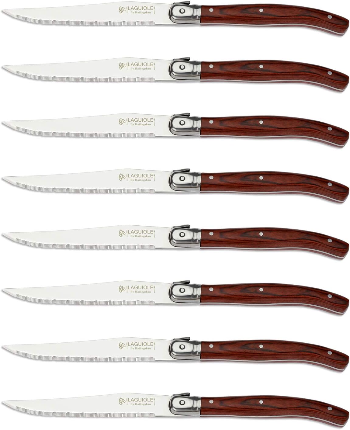 Steak knives Serrated Edge Sharp Light Premium Dishwasher Safe Stainless Steel knife set of 8 wood handle with Gift Box