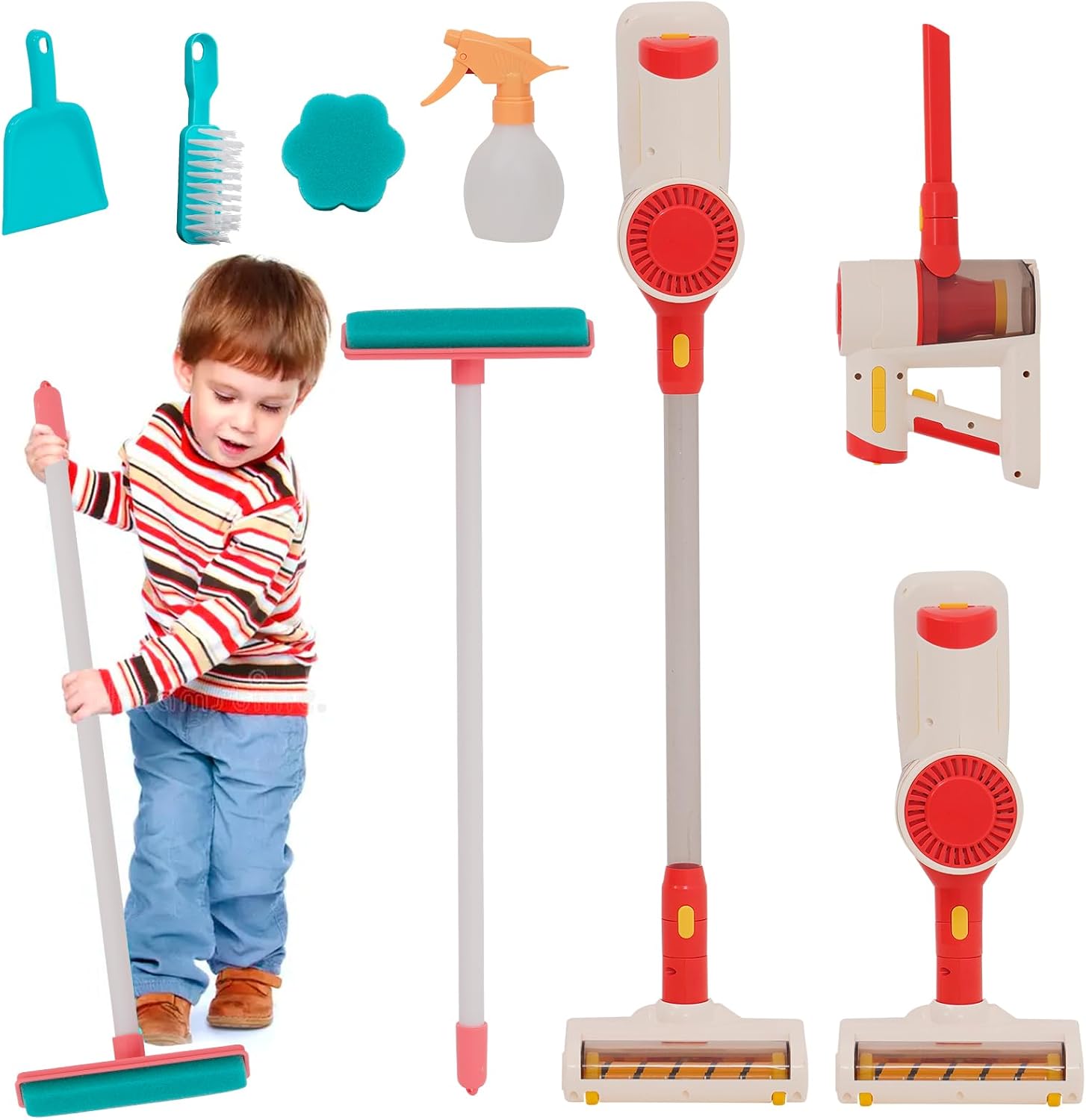 Realistic Suction Kids Cleaning Set Age 3+ - 3 in 1 Pretend Role Play Housekeeping Toy With Sound & Sponge Rag Cleaning Tools for Toddlers