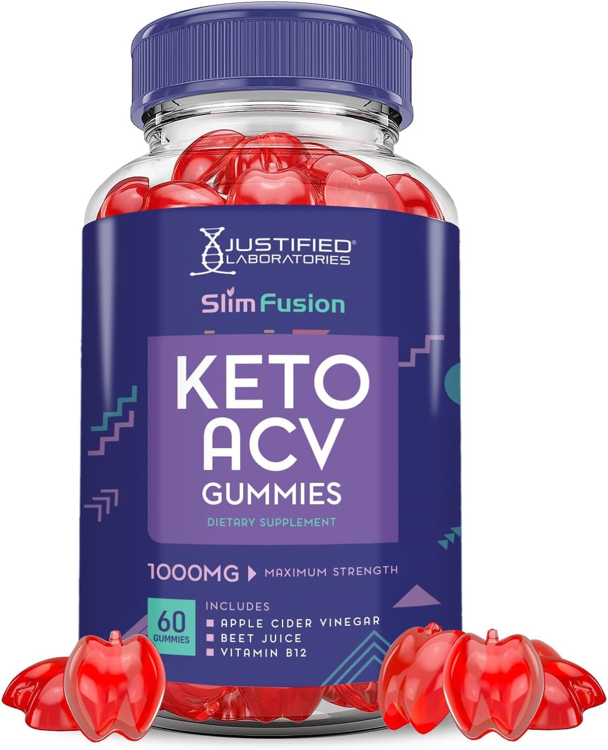 Justified Laboratories Slim Fusion Keto ACV Gummies Advanced 1000MG Slimfusion Keto Gummies Formula Apple Cider Vinegar Formulated with Pomegranate Beet Juice Powder B12 Vegan Non GMO 60 Gummys
