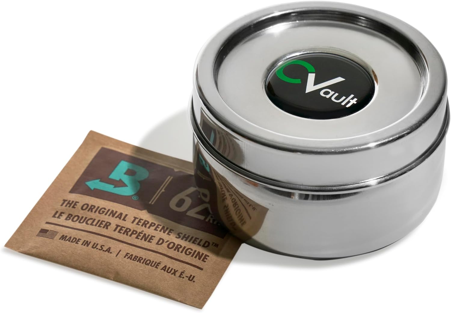 CVAULT by Boveda | 1/2 oz Twist Top Storage Container | Air Tight & Light Resistant | Food Grade Stainless Steel | Includes B62 KeepFresh 8-gram Boveda Pack