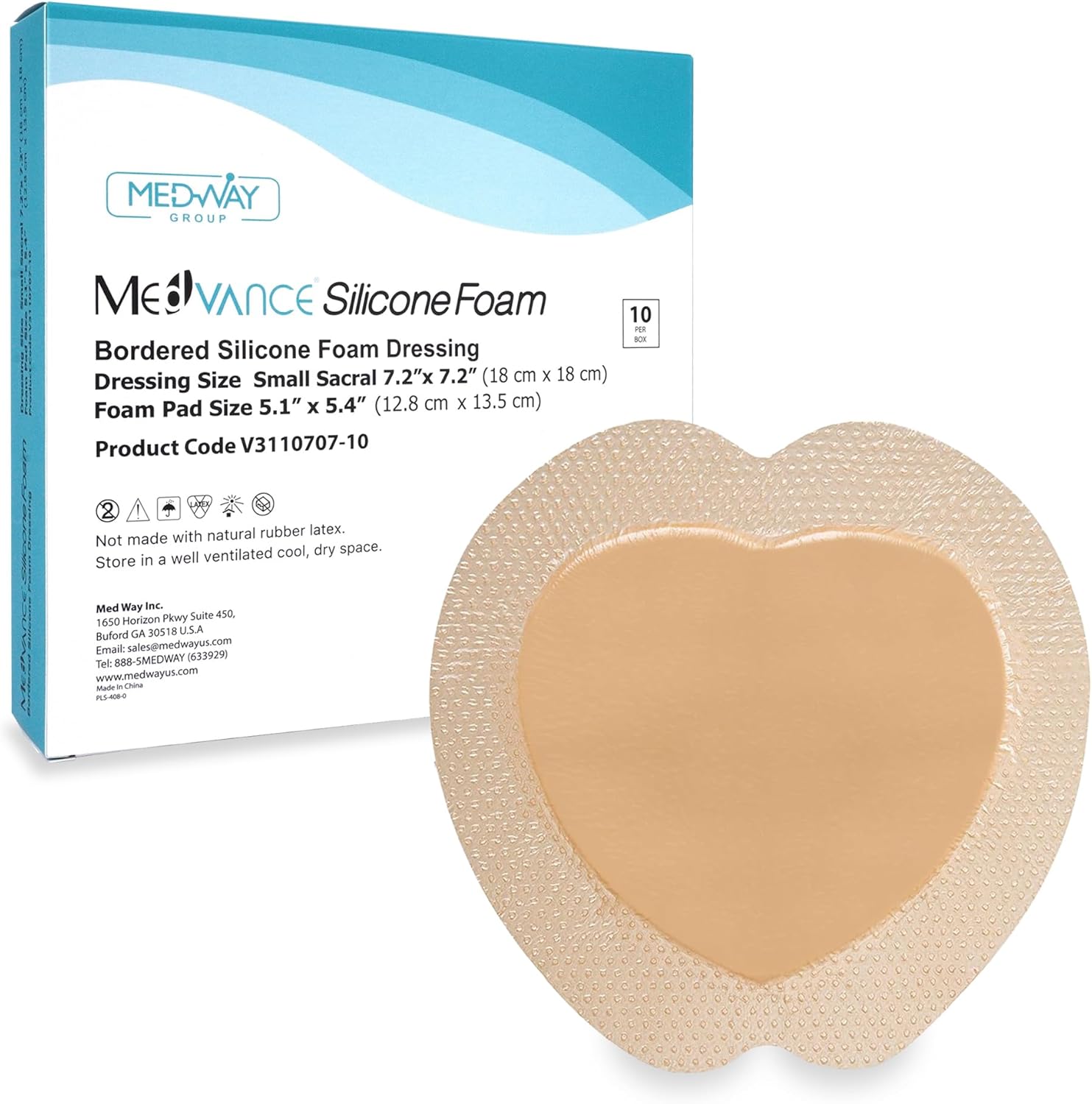 MedVance TM Silicone - Sacral Bordered Silicone Adhesive Foam Wound Dressing, Bed Sore Treatment Bandage for Sacrum, Size 7"x 7", Box of 10 dressings