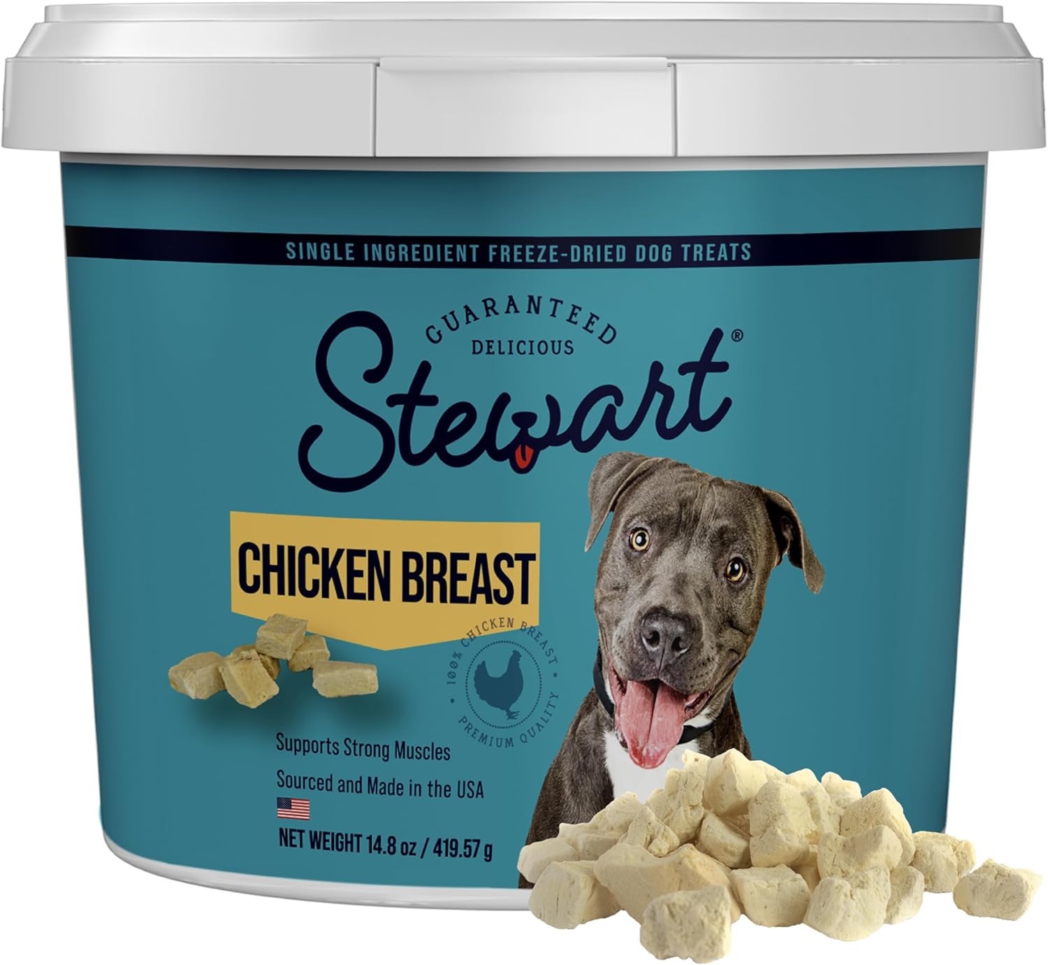Stewart Single Ingredient Freeze Dried Raw Dog Treats, Chicken Breast, 14.8 Ounce Value Size Resealable Tub, Training Treats or Meal Topper Dogs, High Protein, Grain-Free, Gluten-Free