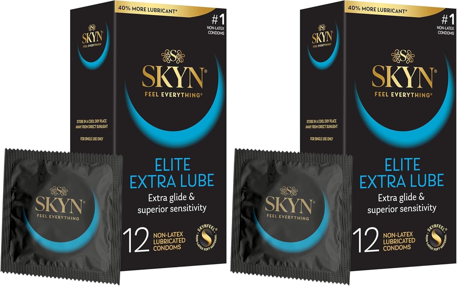 SKYN Elite Extra Lube – Ultra-Thin, Lubricated Latex-Free Condoms – Ultra-Silky Lubrication for Maximum Comfort, 12 Count (Pack of 2)