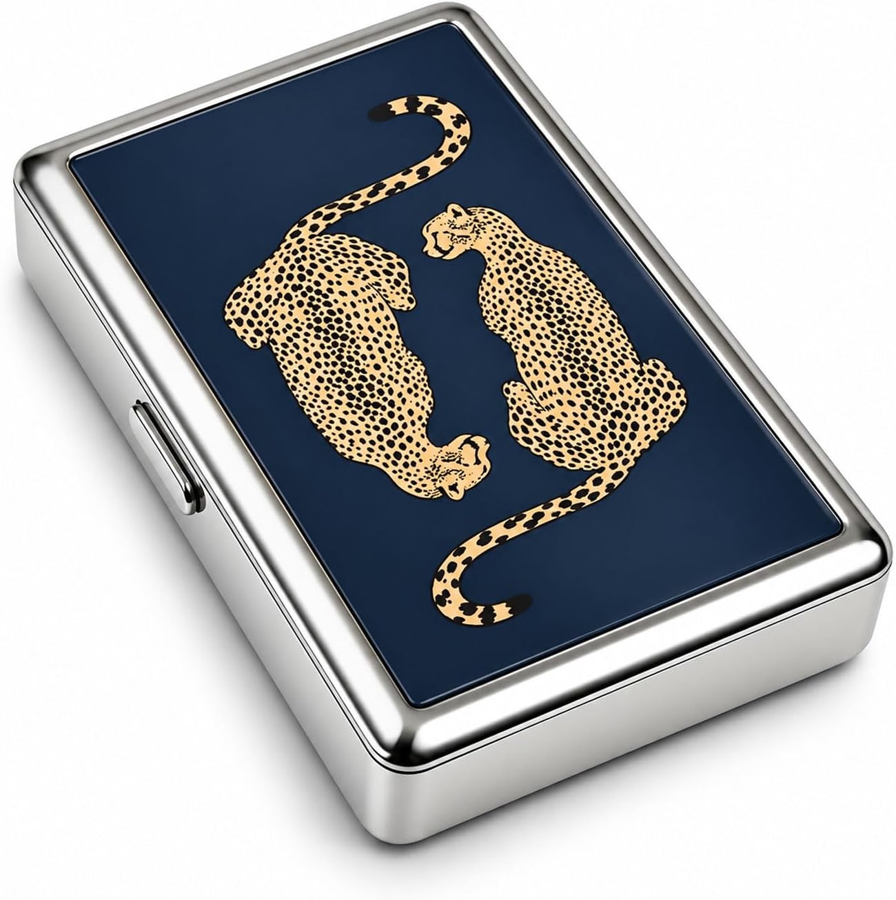 Vintage Metal Cigarette Case Leopard Card And Cash Tin