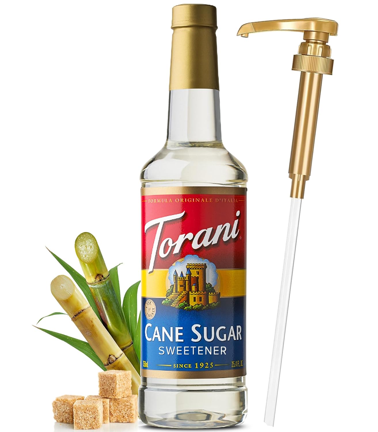 Cane Sugar Syrup Sweetener 25.4 Ounces, Torani Cane Sugar with Little Squirt Syrup Pump