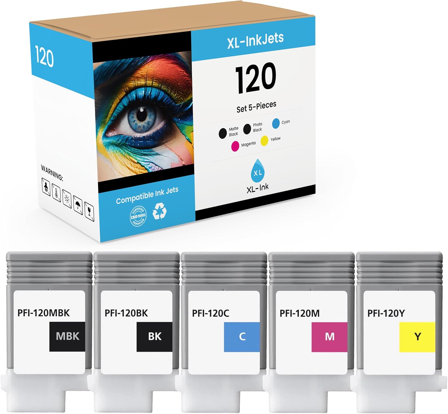 XL-Ink Compatible for Canon PFI-120 (5-Pack: Matt Black, Black, Cyan, Magenta, Yellow