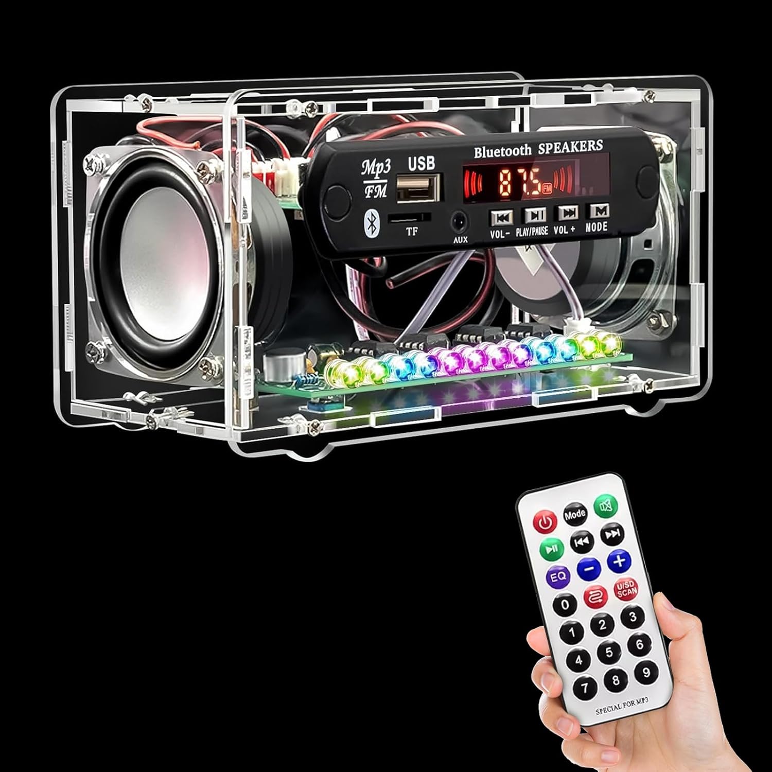 Soldering Practice Kits, FM Radio Kit, DIY Bluetooth Speaker Kit, Electronic Project Kits for Adults, Mini Home Sound Amplifier Kit with Digital Display (Transparent)