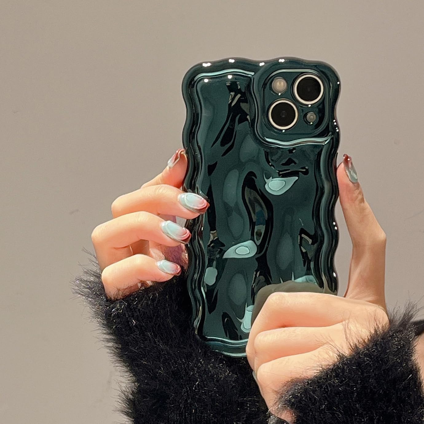 FABSPARK Case for iPhone 15 Pro Max,3D Meteorite Bubble Pattern Electroplate Plating Glitter Curly Wavy Frame Glossy Case,Soft TPU Shockproof Case for iPhone 15 Pro Max Phone Case 6.7 Inch,Dark Green