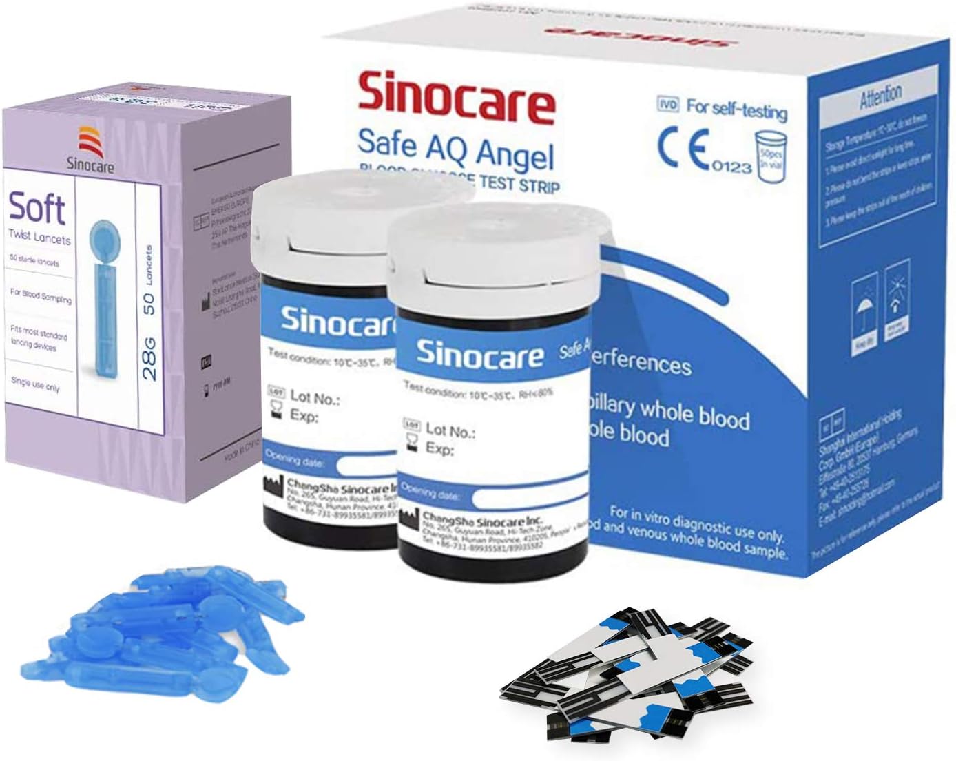 sinocare Diabete Blood Glucose Test Strips x 50 & Diabetes Lancets x 50, Safe AQ Angel, Blood Sugar Test Strips for Safe AQ Angel Only