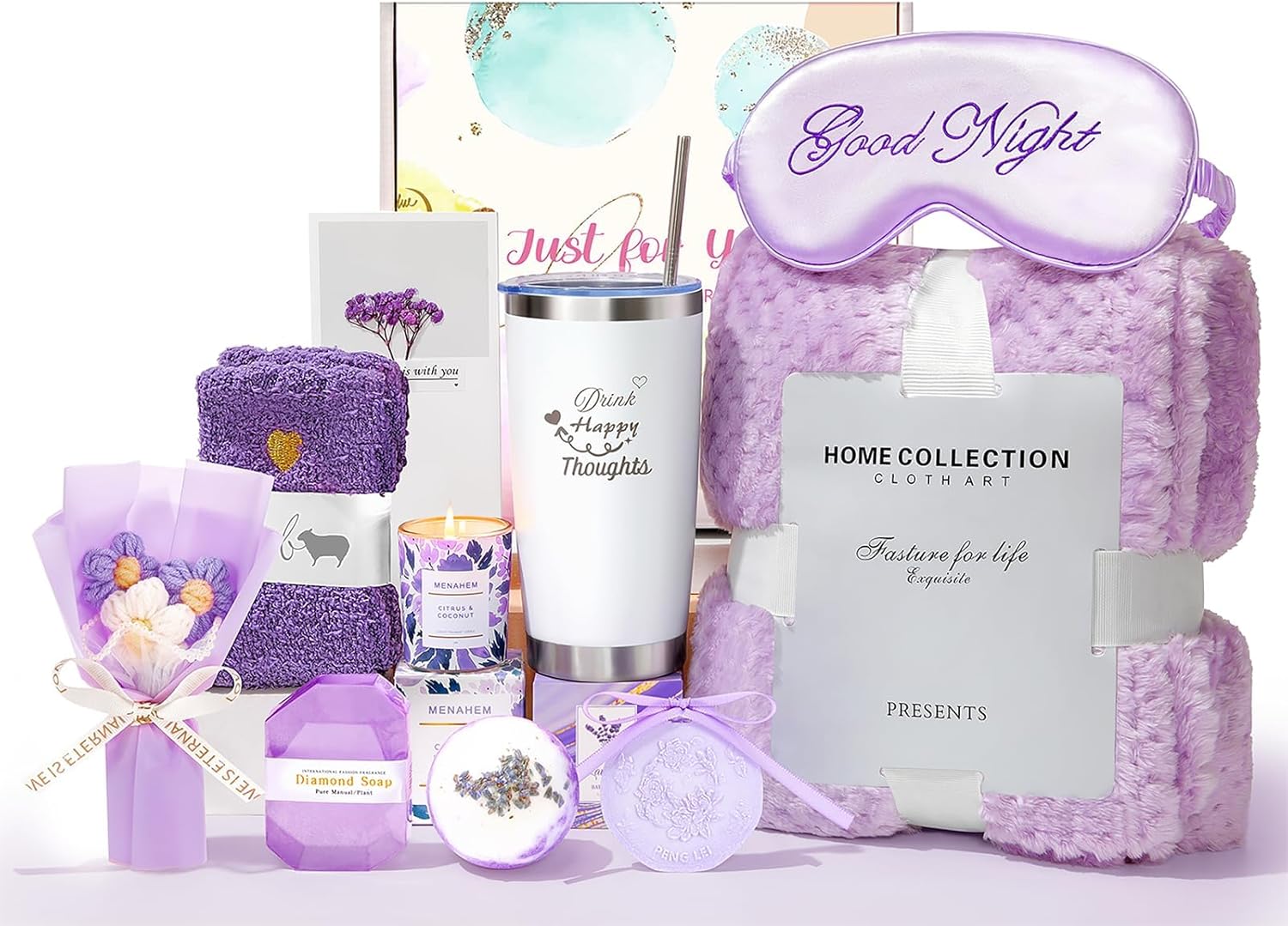 Get Well Gifts Baskets for Women 12pc with Blanket Birthday Baskets Lavender Self Care Spa Relaxation Care Package for Her Girls Mom Wife Girlfriend Mom Christmas