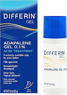 Differin Acne Treatment Gel, 90 Day Supply, Retinoid Treatment for Face with 0.1% Adapalene, Gentle Skin Care for Acne Prone Sensitive Skin, 45g Pump (Packaging May Vary)
