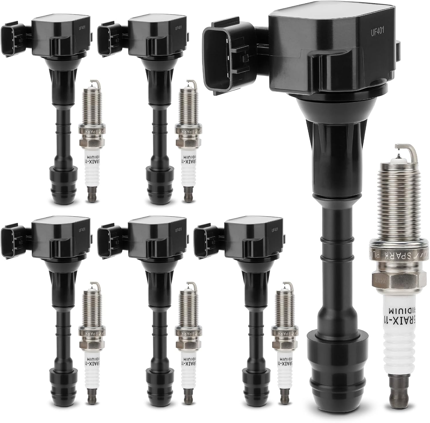 UF401 Ignition Coil & 4469 Double Iridium Spark Plug 6PCS for Nissan Altima Maxima Pathfinder Quest 350Z Frontier Xterra NV1500 NV2500 NV3500/Infiniti FX35 I35 QX4 G35 M35 Replaces# 22448-AL61C