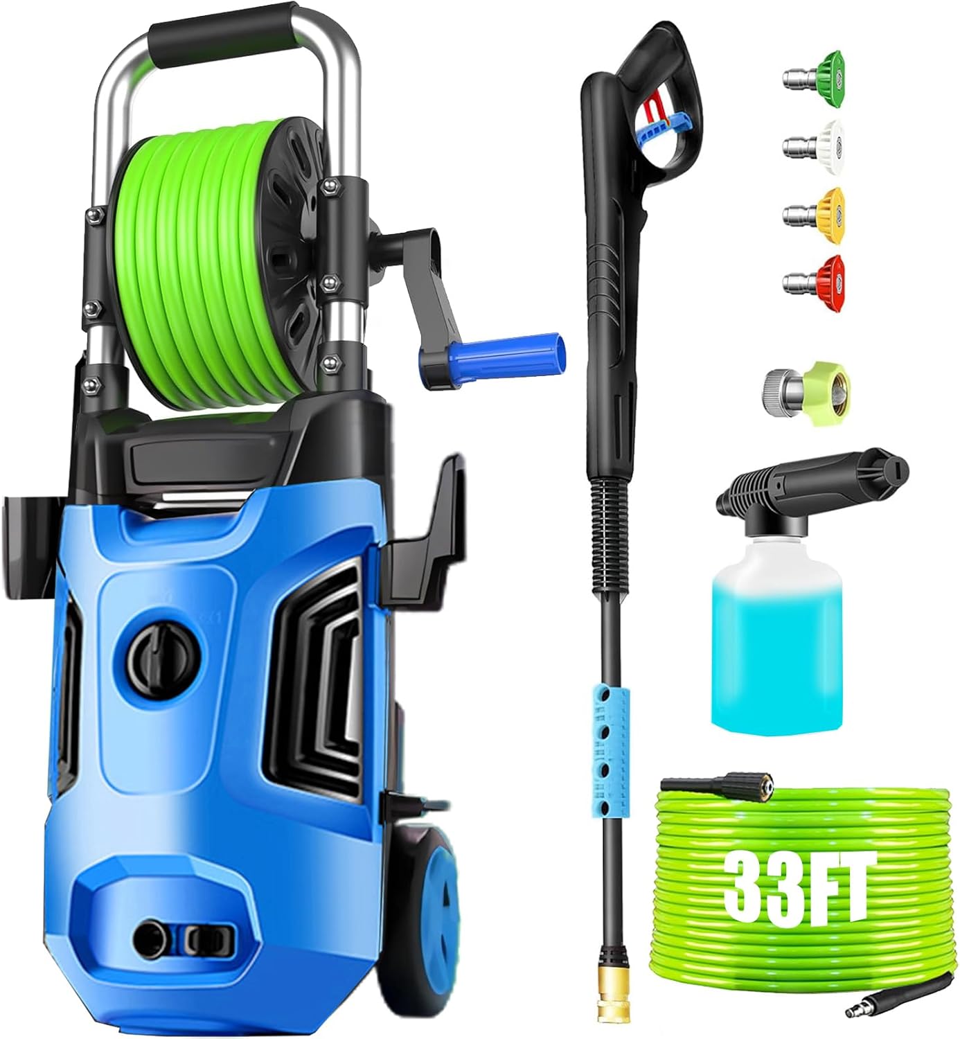 Electric Pressure Washer 4800 PSI 4.0 GPM Power Washers Electric Powered with with 33ft Pressure Hose, 4 Nozzle and Foam Cannon, Powerwashers for Home, Cars, Patio, Blue