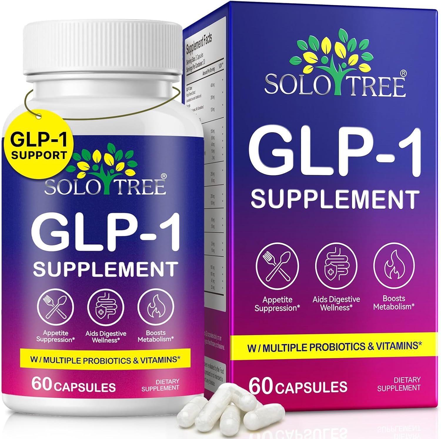 GLP-1 Capsules 60m for Appetite Regulate & Gut Health, Increases GLP-1 Levels Supports Appetite Control, Probiotics to Help Control Hunger & Cravings, Promotes Metabolic Health and Digestive Comfort